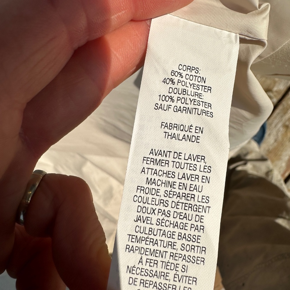 LLBean Trench Double Breasted Off White Med/Pet. Excellent Washable Cotton/Poly - Picture 12 of 12